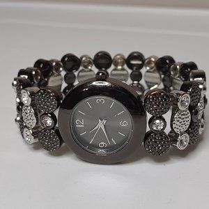 Black And Silver Tone Stretch Watch